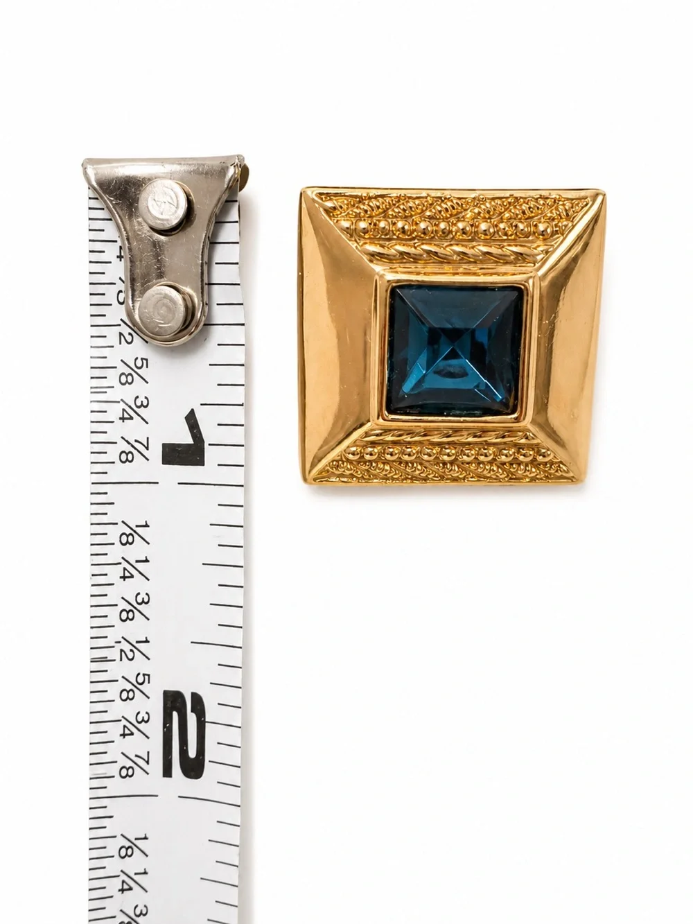 Vintage Gold Tone Blue Cabochon Statement Earrings Heavy Weight Square Studs